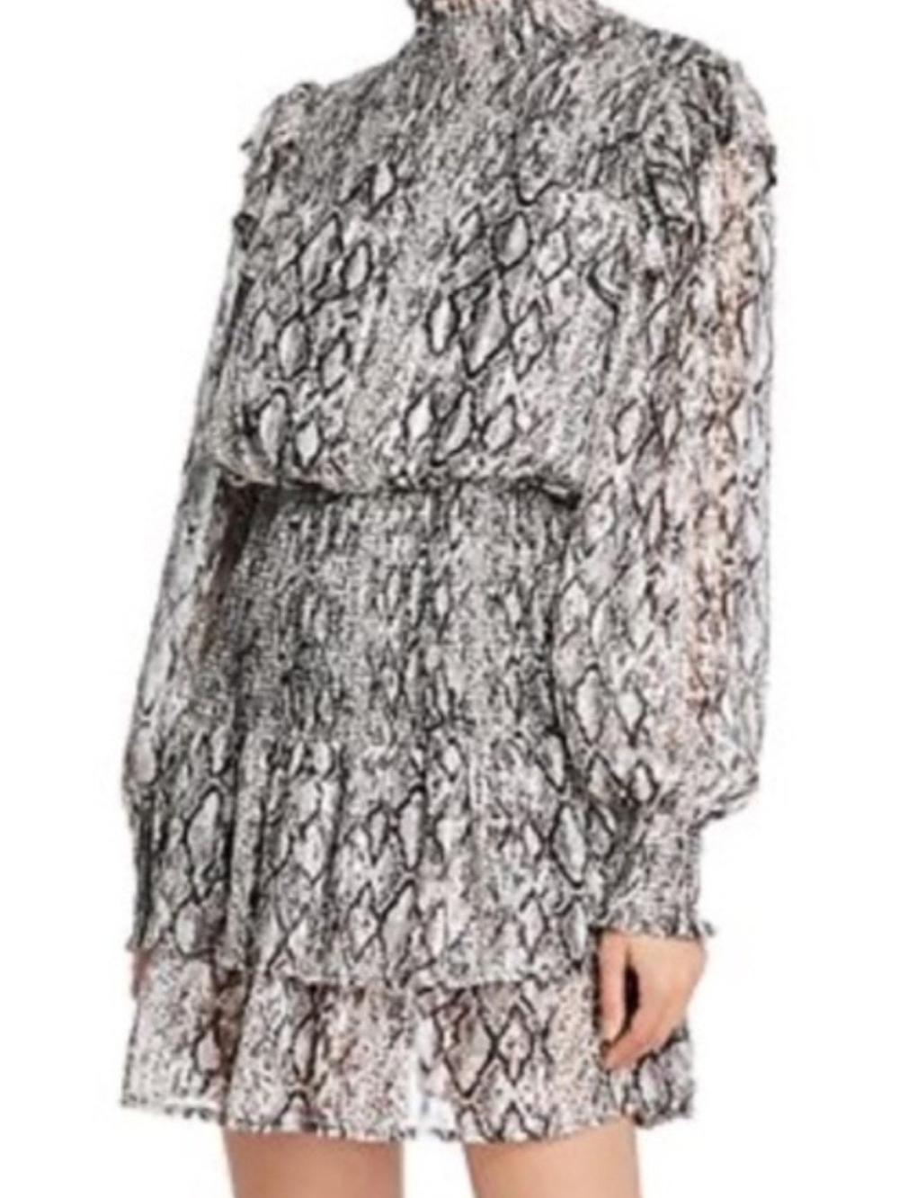 Endless Rose Black & White Snake-Print Long Sleeve Tiered Mini Dress
